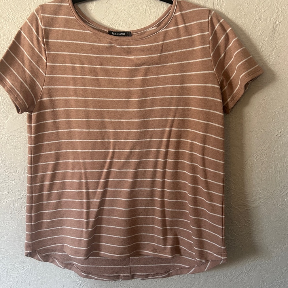 Pink Clover Tan and Cream Striped Tee